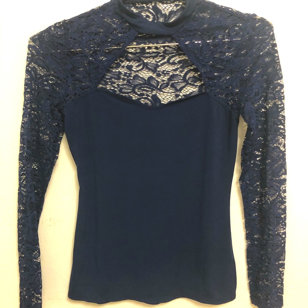 Express navy blue lace sleeve